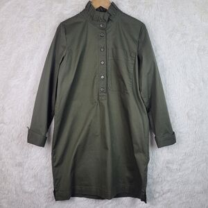 NWT Banana Republic Womens M Olive Green Ruffle Neck LS Shirt Dress Shift Preppy
